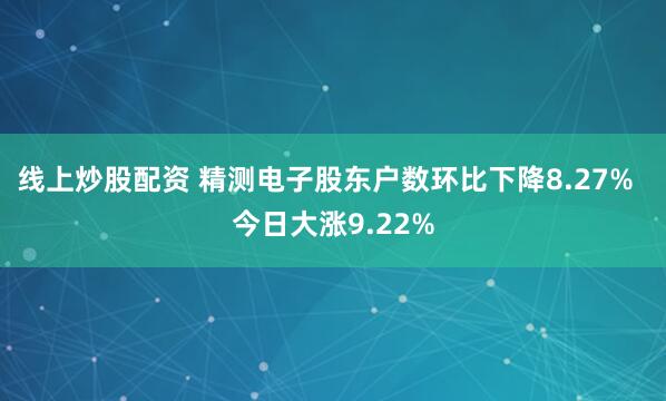 线上炒股配资 精测电子股东户数环比下降8.27%  今日大涨9.22%